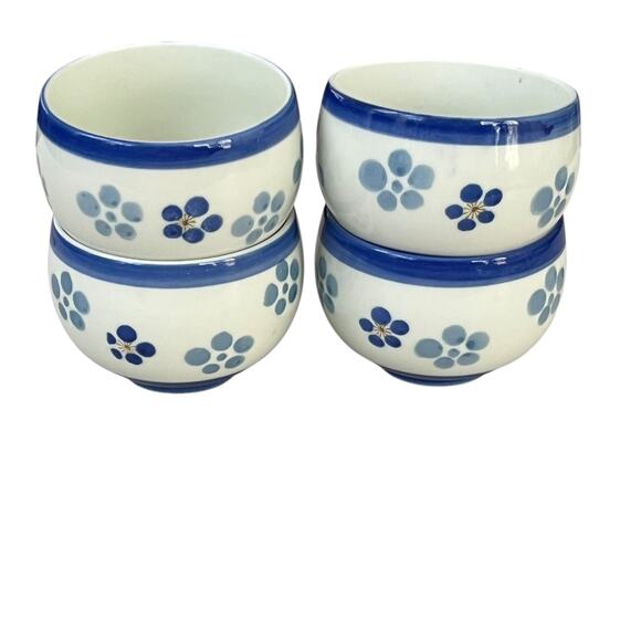 Set of 4 Vintage Japan Koransha Arita Ware Porcelain Teacups Bowls Blue Floral - Picture 7 of 11